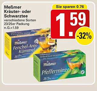 Meßmer Kräuter- oder Schwarztee verschiedene Sorten 25er Packung