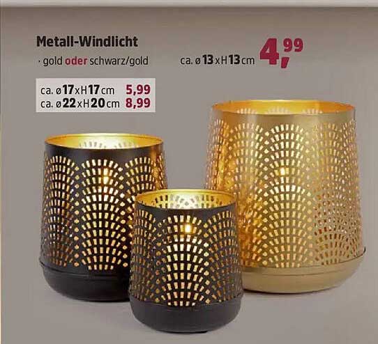 Metall-Windlicht, gold oder schwarz/gold