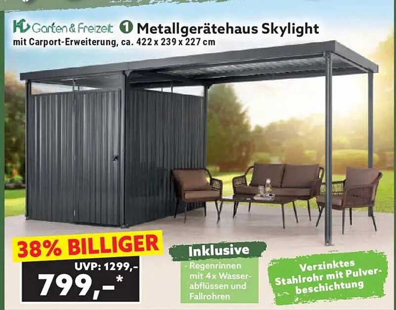 Metallgerätehaus Skylight mit Carport-Erweiterung