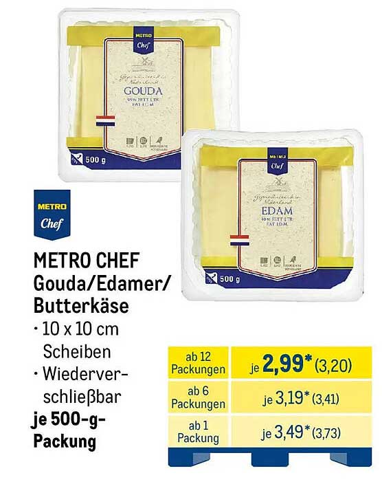 METRO CHEF Gouda/Edamer/Butterkäse je 500-g-Packung