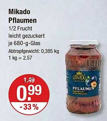 Mikado Pflaumen 1/2 Frucht leicht gezuckert im 680-g-Glas