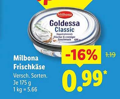 Milbona Frischkäse 175 g - Goldessa Classic