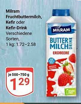 Milram Fruchtbuttermilch, Kefir oder Kefir-Drink, Erdbeere