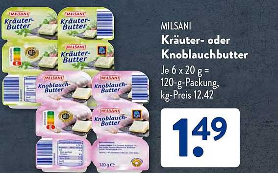MILSANi Kräuter- oder Knoblauchbutter 120-g-Packung