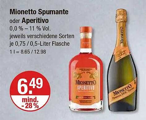 Mionetto Spumante oder Aperitivo 0,0 % – 11 % Vol.