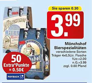 Mönchshof Bierspezialitäten - verschiedene Sorten im 4er-Träger