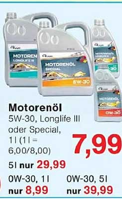 Motorenöl 5W-30, Longlife III oder Special, 1 l