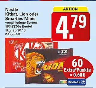 Nestlé Kitkat, Lion oder Smarties Minis - 4,79€