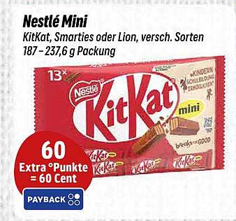 Nestlé Mini KitKat, Smarties oder Lion, verschiedene Sorten, 187–237 g Packung