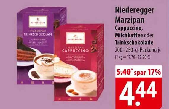 Niederegger Marzipan Cappuccino, Milchkaffee oder Trinkschokolade 200-250-g-Packung