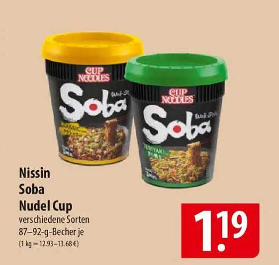 Nissin Soba Nudel Cup verschiedene Sorten