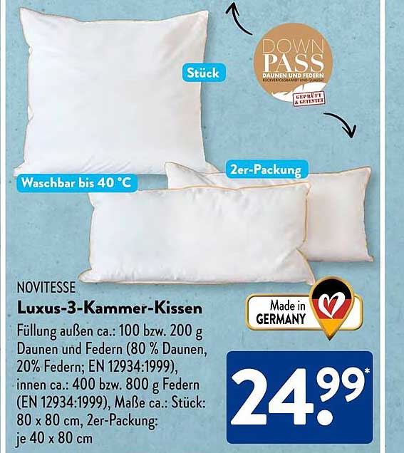 Novitesse Luxus-3-Kammer-Kissen 2er-Pack