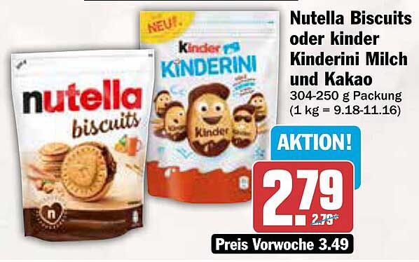 Nutella Biscuits oder Kinder Kinderini Milch und Kakao
