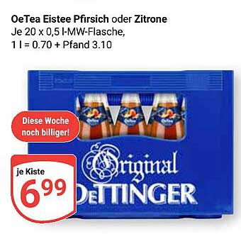 OeTea Eistee Pfirsich oder Zitrone - 20 x 0,5 L-MW-Flasche