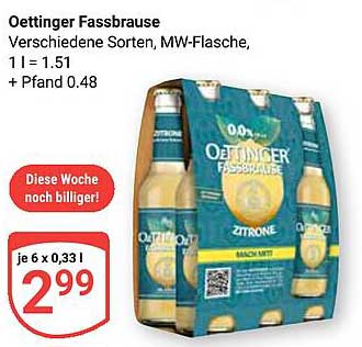 Oettinger Fassbrause - Verschiedene Sorten, MW-Flasche