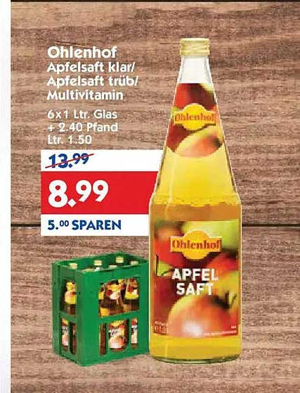Ohlenhof Apfelsaft klar/Apfelsaft trüb/Multivitamin 6x1 Ltr. Glas