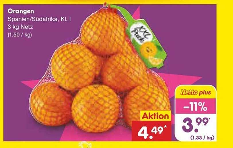 Orangen Spanien/Südafrika, Kl. I, 3 kg Netz