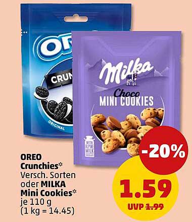 OREO Crunchies* oder MILKA Mini Cookies* je 110 g - jetzt 20% günstiger!