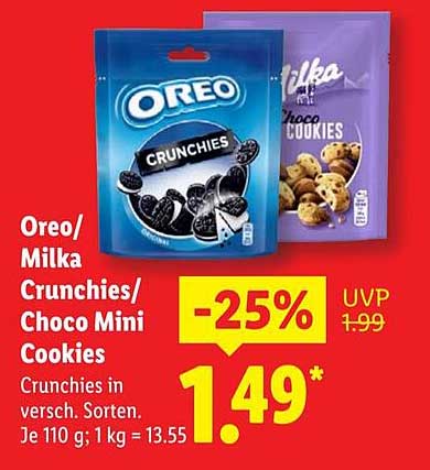 Oreo/Milka Crunchies/Choco Mini Cookies - 25% reduziert!