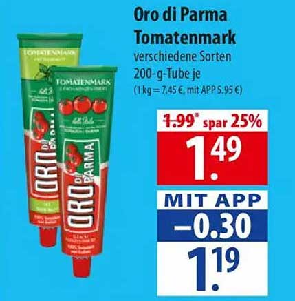Oro di Parma Tomatenmark verschiedene Sorten 200-g-Tube