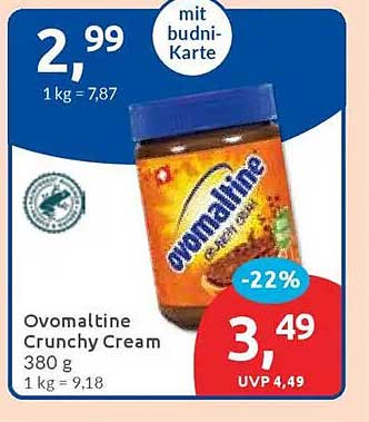 Ovomaltine Crunchy Cream 380 g für nur 3,49 € mit Budni-Karte