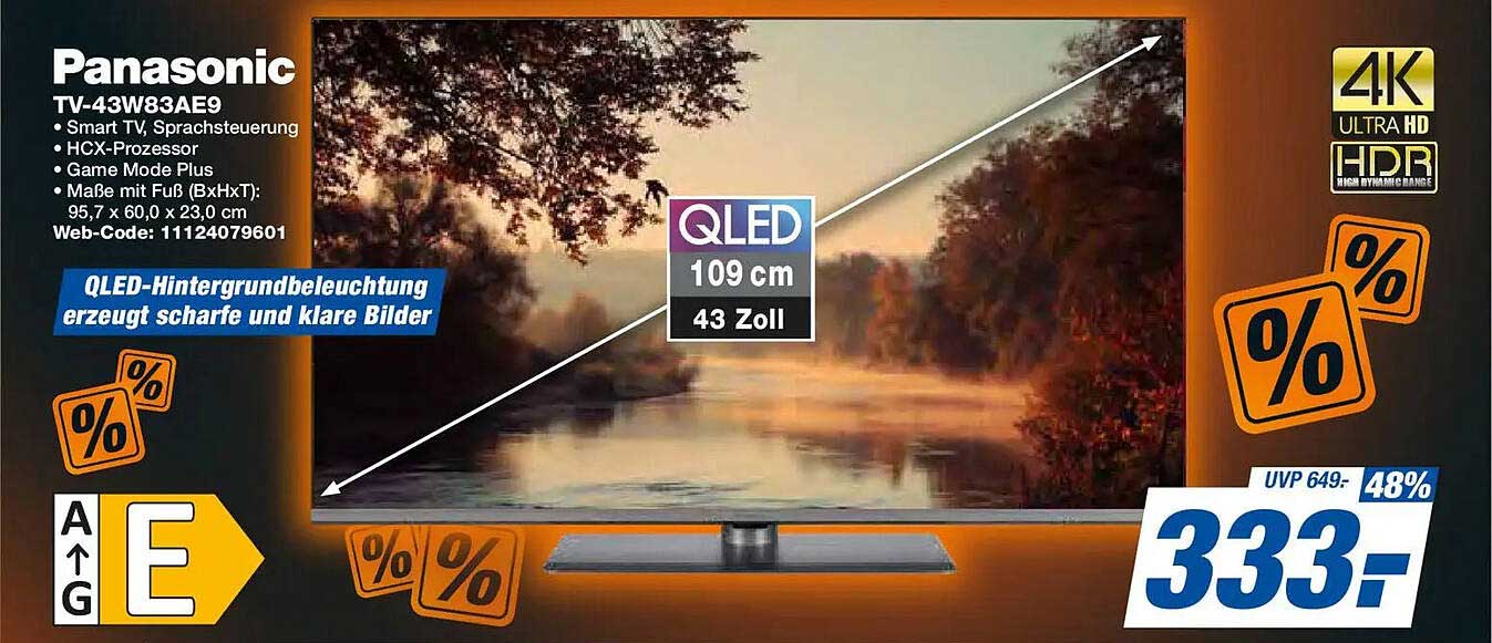 Panasonic TV-43W83AE9 – 4K Ultra HD Smart TV mit QLED-Technologie