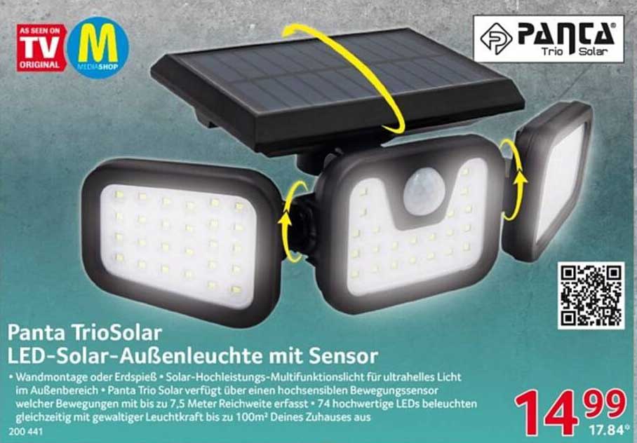 Panta TrioSolar LED-Solar-Außenleuchte mit Sensor
