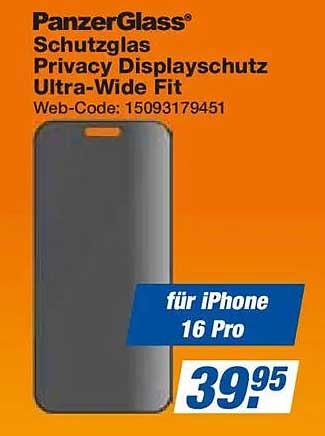 PanzerGlass® Schutzglas Privacy Displayschutz Ultra-Wide Fit für iPhone 16 Pro