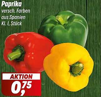 Paprika, verschiedene Farben aus Spanien, Klasse I, Stück