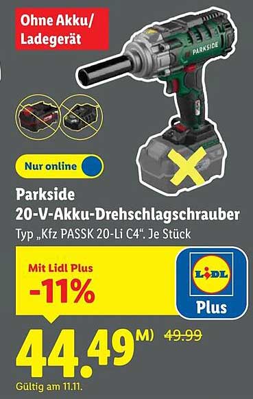 Parkside 20-V-Akkuschrauber Typ „Kfz PASSK 20-Li C4“