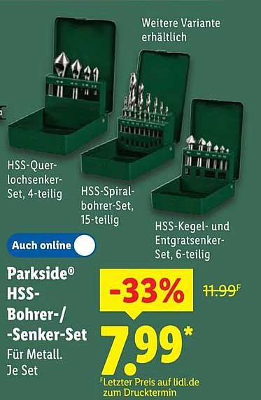 Parkside® HSS-Bohrer-/Senker-Set für Metall. Je Set