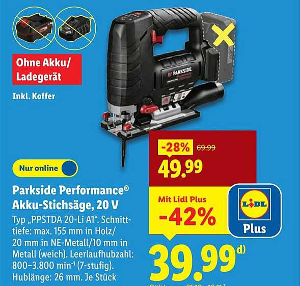 Parkside Performance® Akku-Stichsäge, 20 V