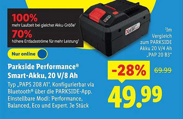 Parkside Performance® Smart-Akku, 20 V/8 Ah