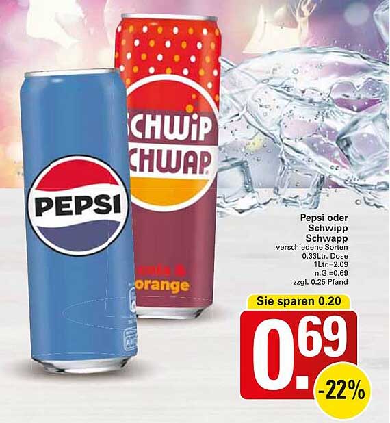 Pepsi oder Schwipp Schwapp 0,33L Dose