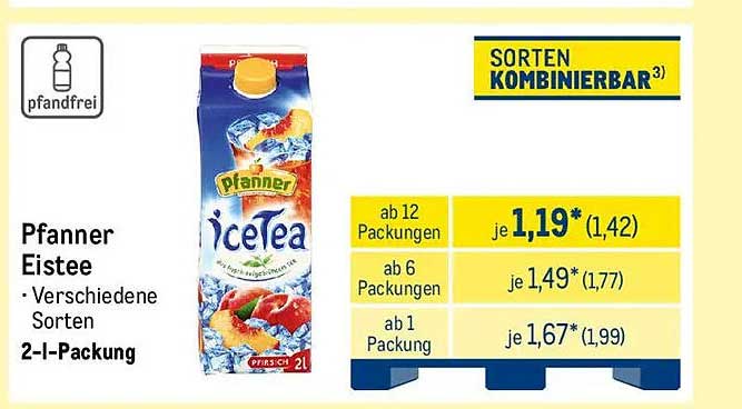 Pfanner Eistee - verschiedene Sorten, 2-l-Packung