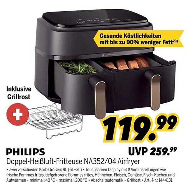 PHILIPS Doppel-Heißluft-Fritteuse NA352/04 Airfryer
