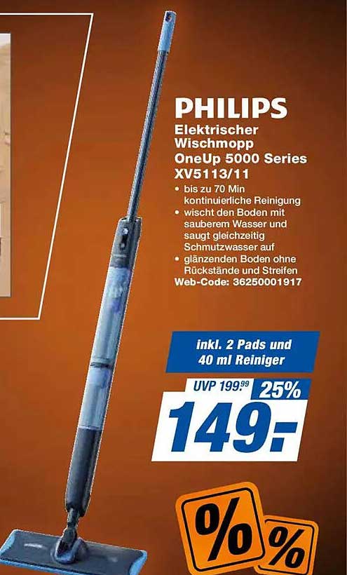 PHILIPS Elektrischer Wischmopp OneUp 5000 Series XV5113/11