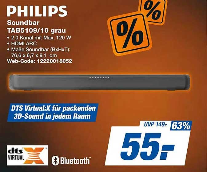 PHILIPS Soundbar TAB5109/10 grau