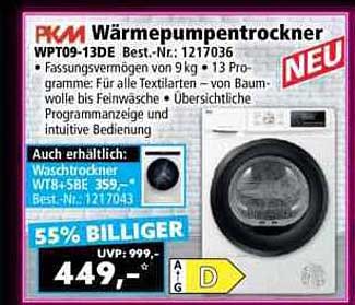 PKM Wärmepumpentrockner WPT09-13DE – Jetzt 55% günstiger!