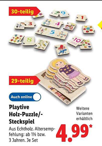 Playtive Holz-Puzzle-/Steckspiel 29-teilig