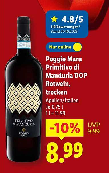 Poggio Maru Primitivo di Manduria DOP Rotwein, trocken