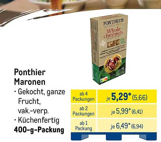 Pont hier Maronen - Gekochte ganze Früchte, vakuumverpackt, 400-g-Packung