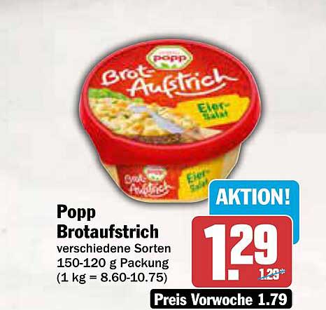 Popp Brotaufstrich verschiedene Sorten 150-120 g Packung