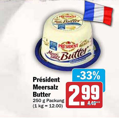 Präsident Meersalz Butter 250 g Packung