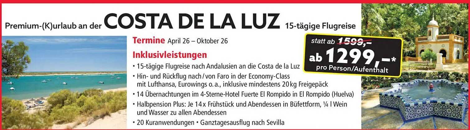 Premium-(K)urlaub an der Costa de la Luz - 15-tägige Flugreise