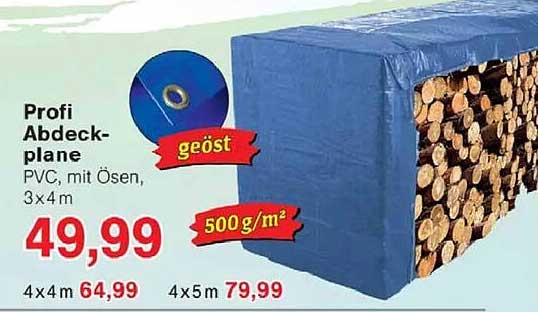 Profi Abdeckplane PVC, mit Ösen, 3x4m