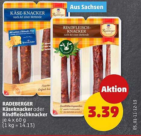 RADEBERGER Käseknacker oder Rindfleischknacker 4 x 60 g