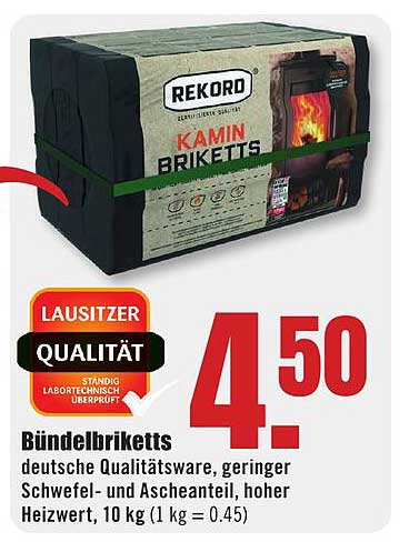 REKORD Kamin Briketts - 10 kg Bundle zu einem Sparpreis von 4,50 €