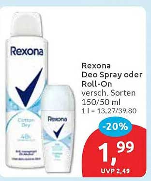Rexona Deo Spray oder Roll-On - 150/50 ml, verschiedene Sorten