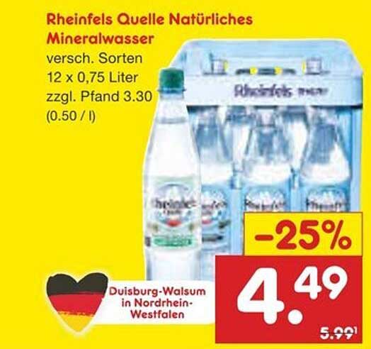 Rheinfels Quelle Natürliches Mineralwasser 12 x 0,75 Liter